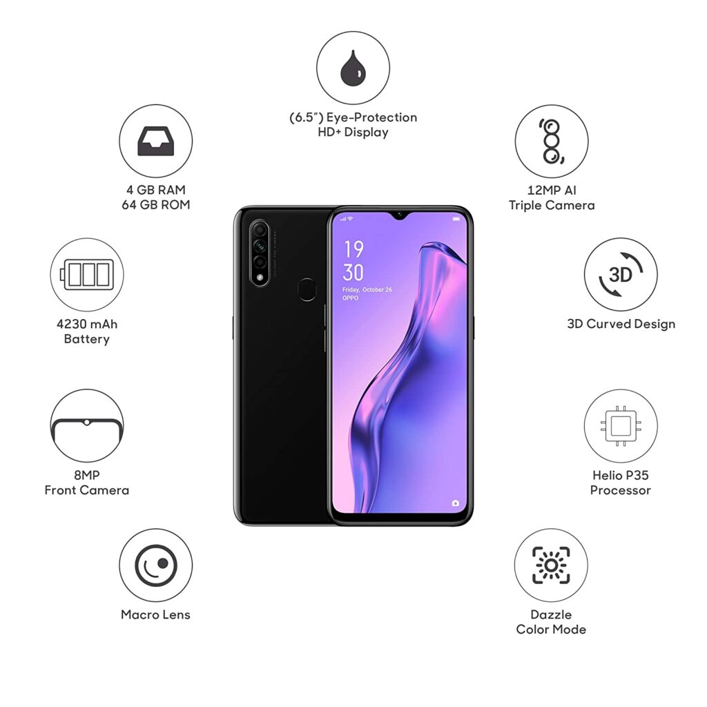 Oppo A31 (Mystery Black, 6GB RAM, 128GB Storage) best gaming phones under 15000 in India