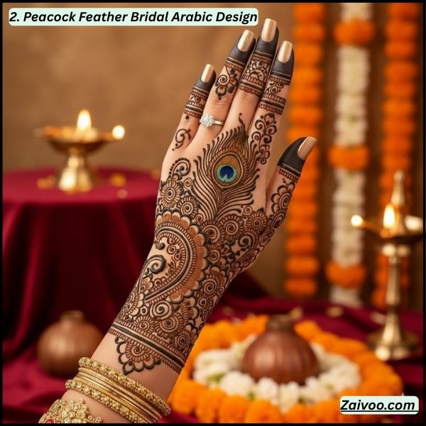 2. Peacock Feather Bridal Arabic Design