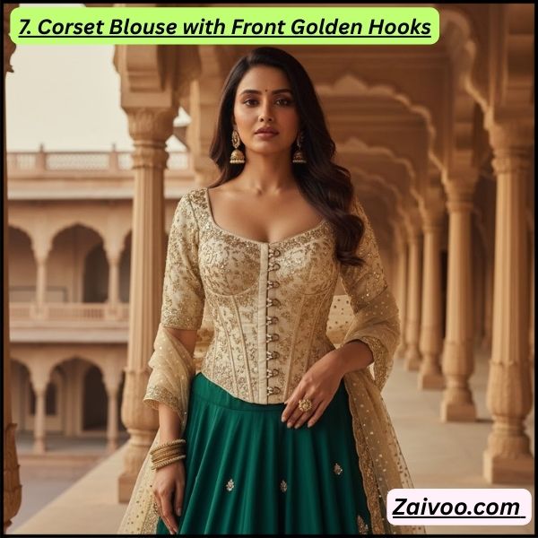 7. Corset Blouse with Front Golden Hooks