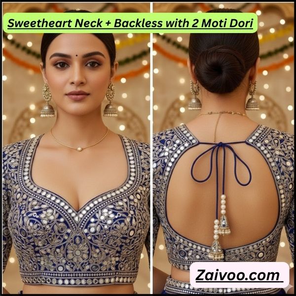 2. Sweetheart Neck + Backless with 2 Moti Dori