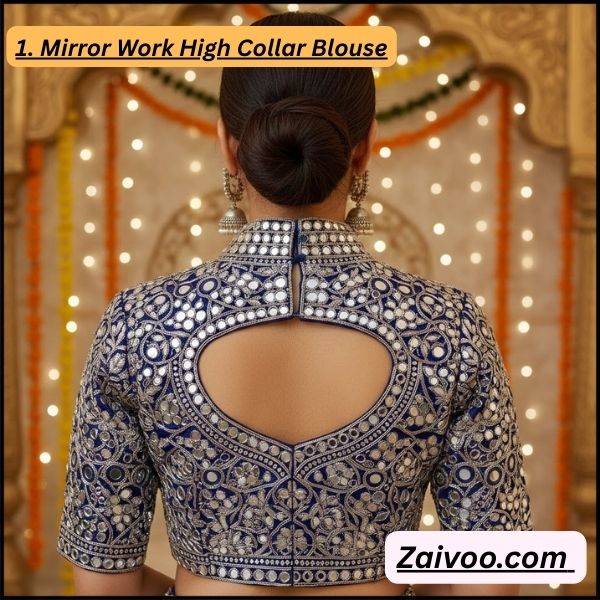 1. Mirror Work High Collar Blouse