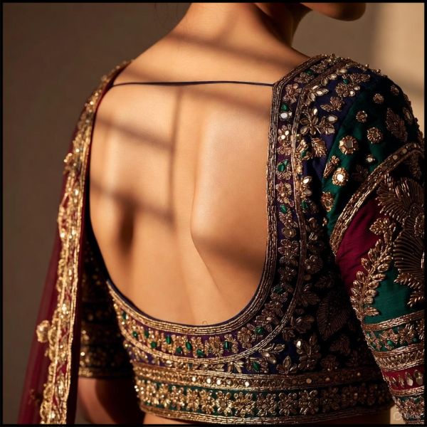 Back Neck Blouse Designs with Heavy Embroidery