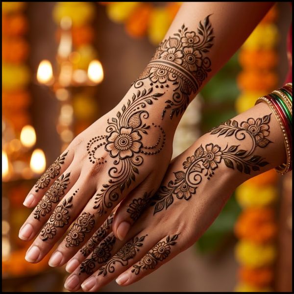 Durga Puja Mehndi Design: त्योहार पर हाथों की खूबसूरती बढ़ाने के आसान डिज़ाइन